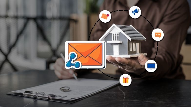 Real estate agent using email marketing and automation tools to nurture leads and promote property listings.