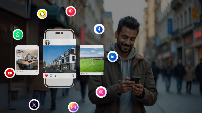 Real estate agent using social media platforms for property marketing and brand visibility.